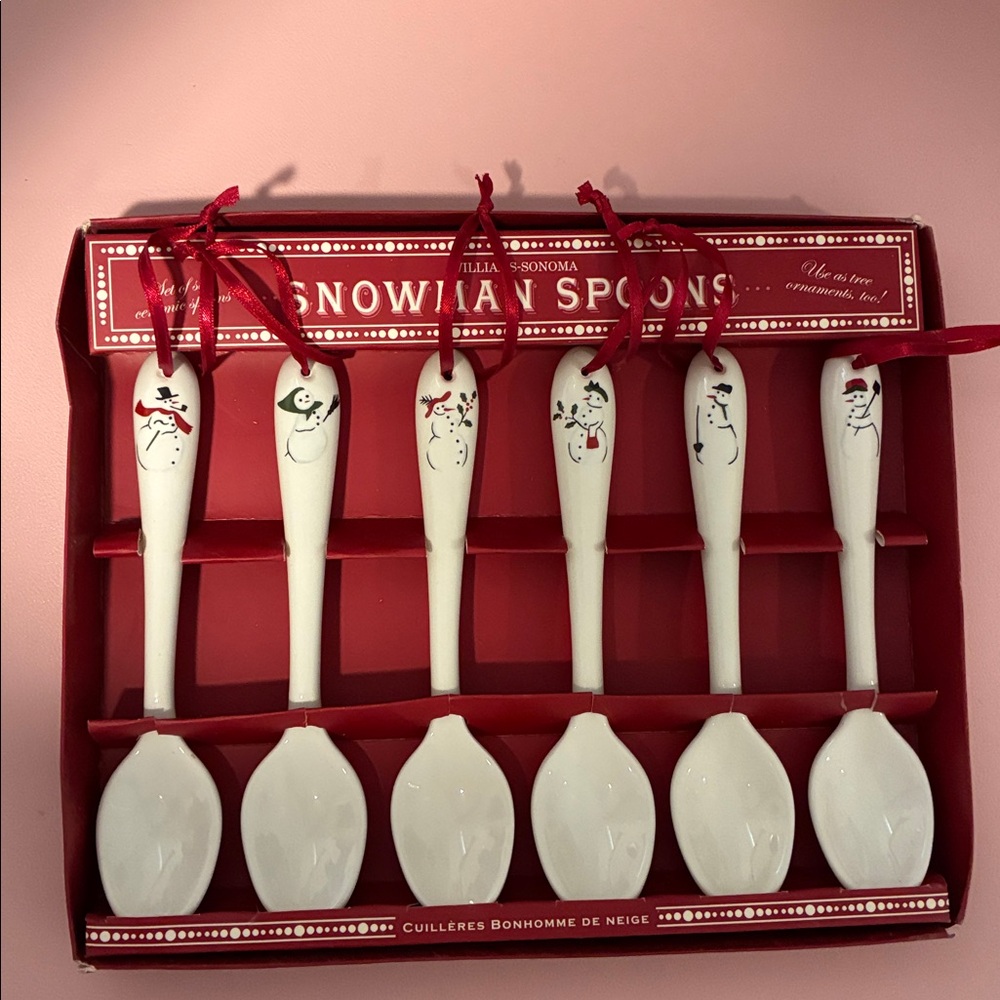 Williams-Sonoma 2006 Snowman Ceramic Spoons Collection Ornaments Set of 6